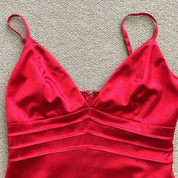 Windsor- Red Satin Spaghetti Strap Dress - Picture 4 of 6